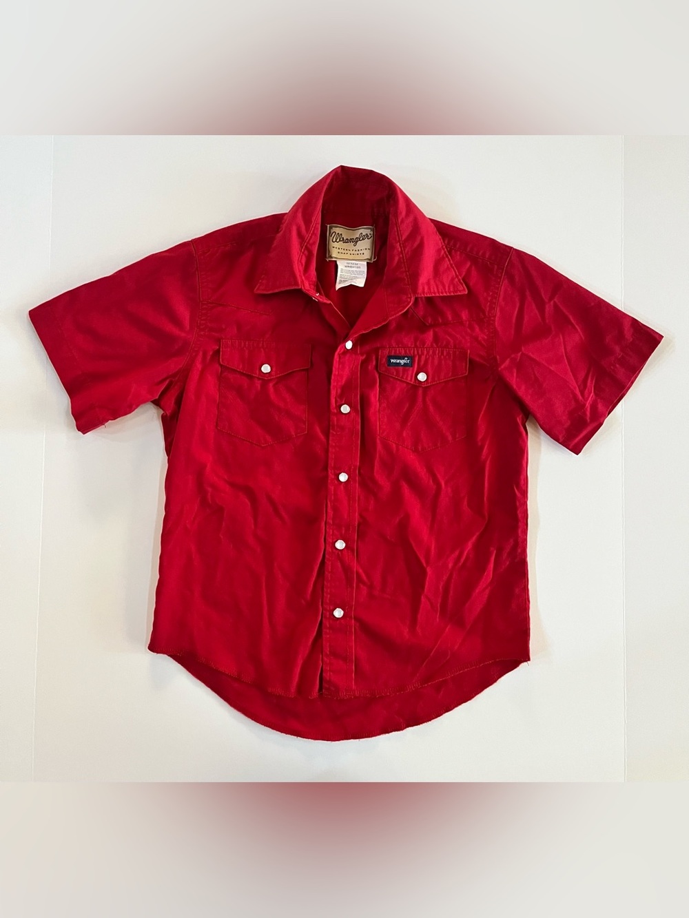 Wrangler Boys Dark Red Short-Sleeve Button-Down Pearl Button Western Shirt M